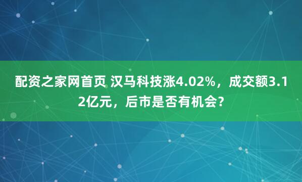 配资之家网首页 汉马科技涨4.02%,成交额3.12亿元,后市是否有机会?